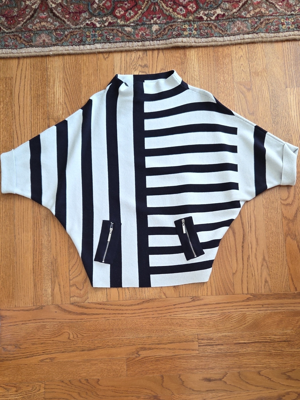 Joseph Ribkoff Navy and White Striped Boxy Poncho Shrug